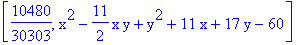 [10480/30303, x^2-11/2*x*y+y^2+11*x+17*y-60]